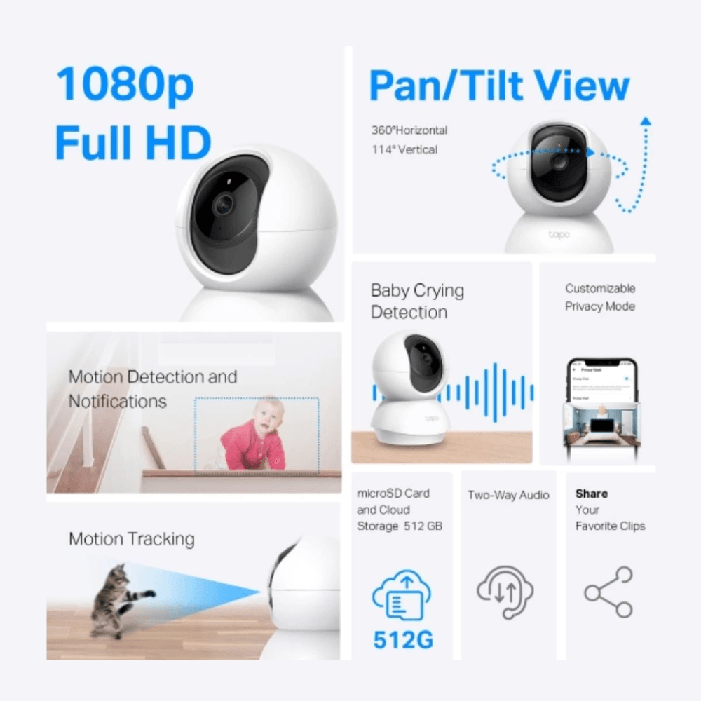 Imagen 2 del producto Kit hogar inteligente TP-Link Tapo C200 + L530E + P105, cámara 1080p 360°, foco multicolor, enchufe Wi-Fi, blanco