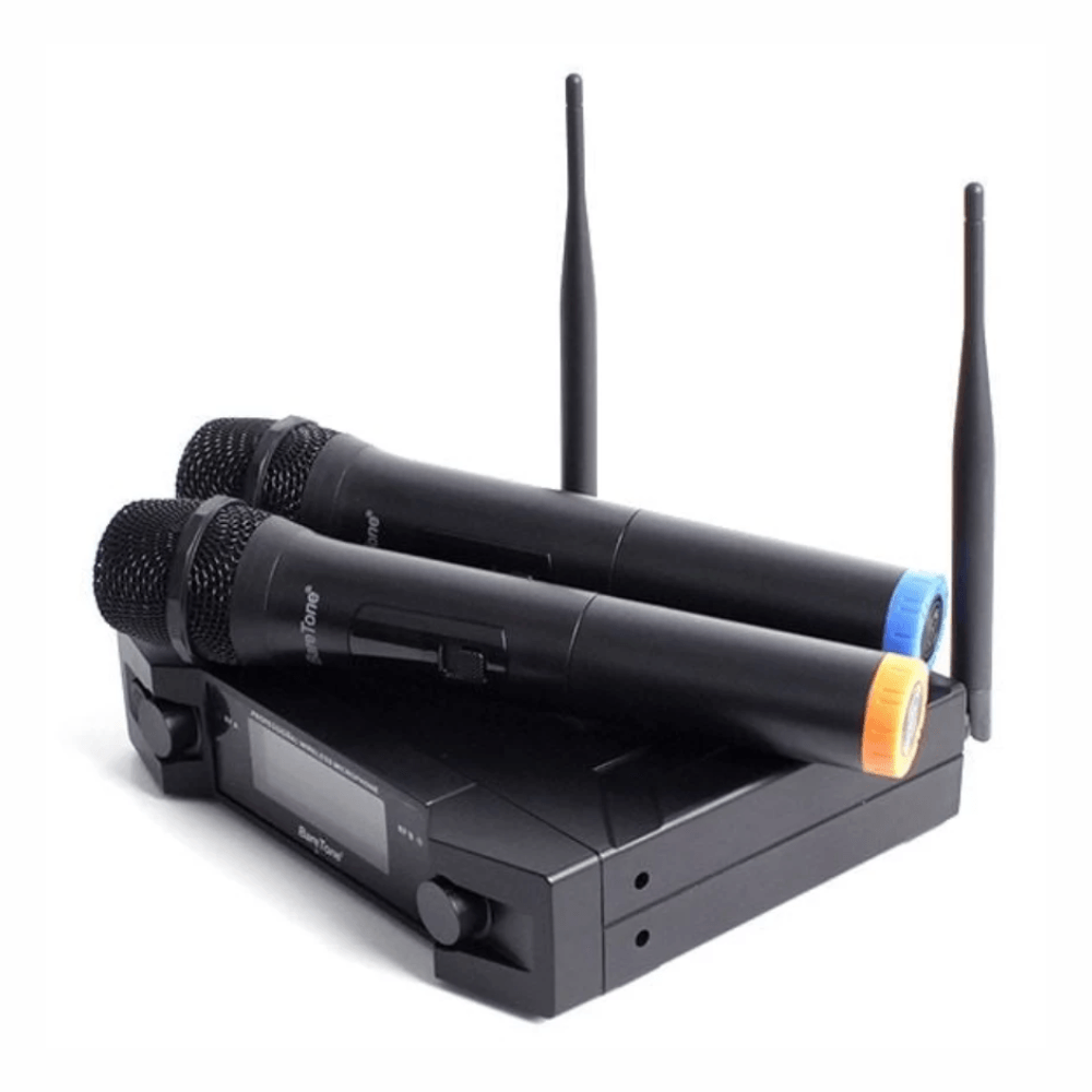 Imagen 2 del producto Pack 2 micrófonos inalámbricos Baretone WM-180H, UHF, cardioide, hasta 60 m, hasta 8 horas, negro