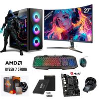 PC Gamer AMD Ryzen 7 5700G, 16GB RAM, SSD 500GB, monitor curvo 27"" Full HD, teclado, mouse y case 500W