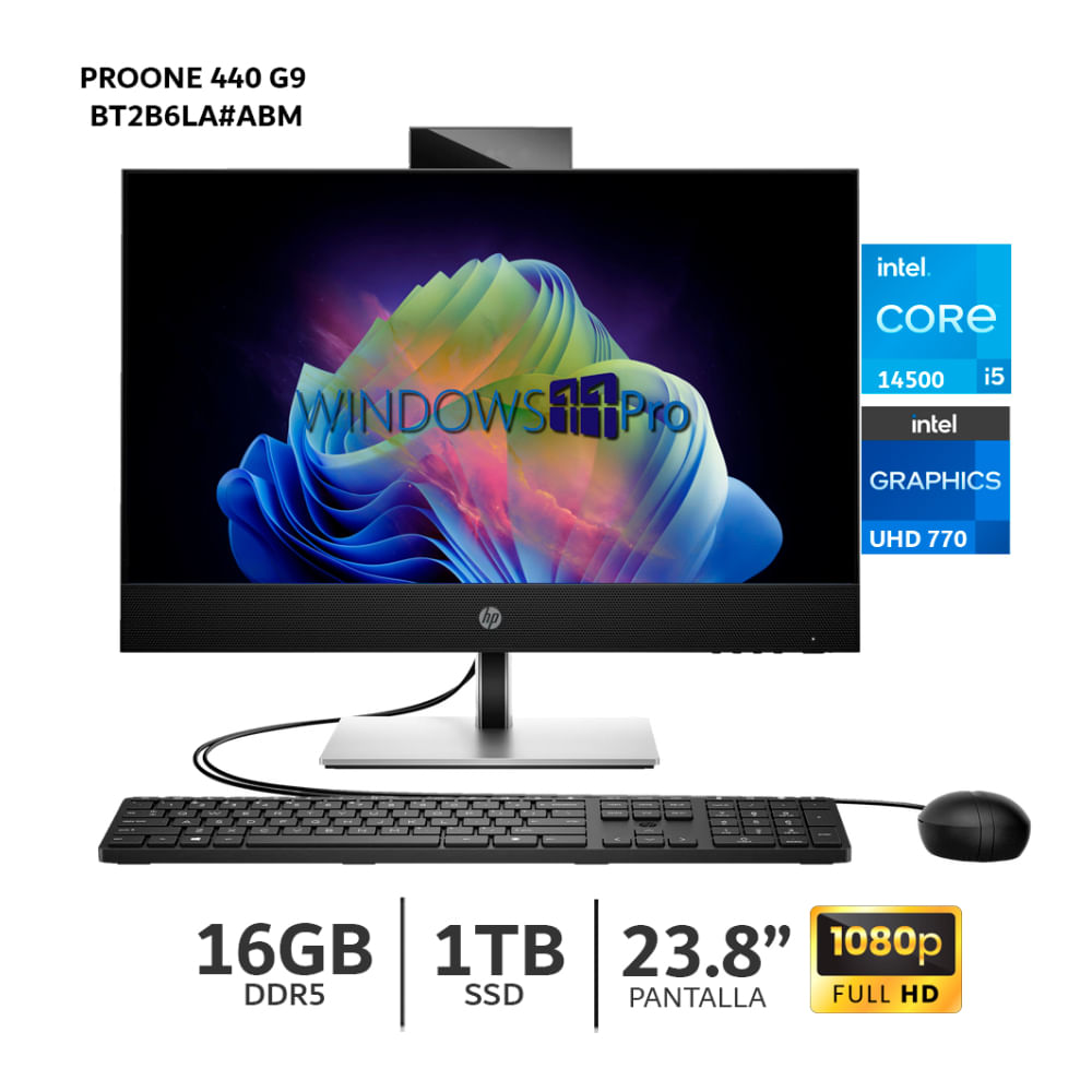 Imagen 2 del producto All In One HP ProOne 440 G9 23.8"", Intel Core i5-14500, 1TB SSD, 16GB RAM, Windows 11 Pro, negro (BT2B6LA#ABM)