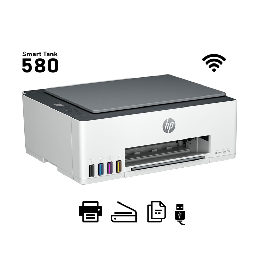 Imagen 2 del producto Impresora multifuncional HP Smart Tank 580 con Wi-Fi, USB, escáner, copiadora e impresión a color, blanco