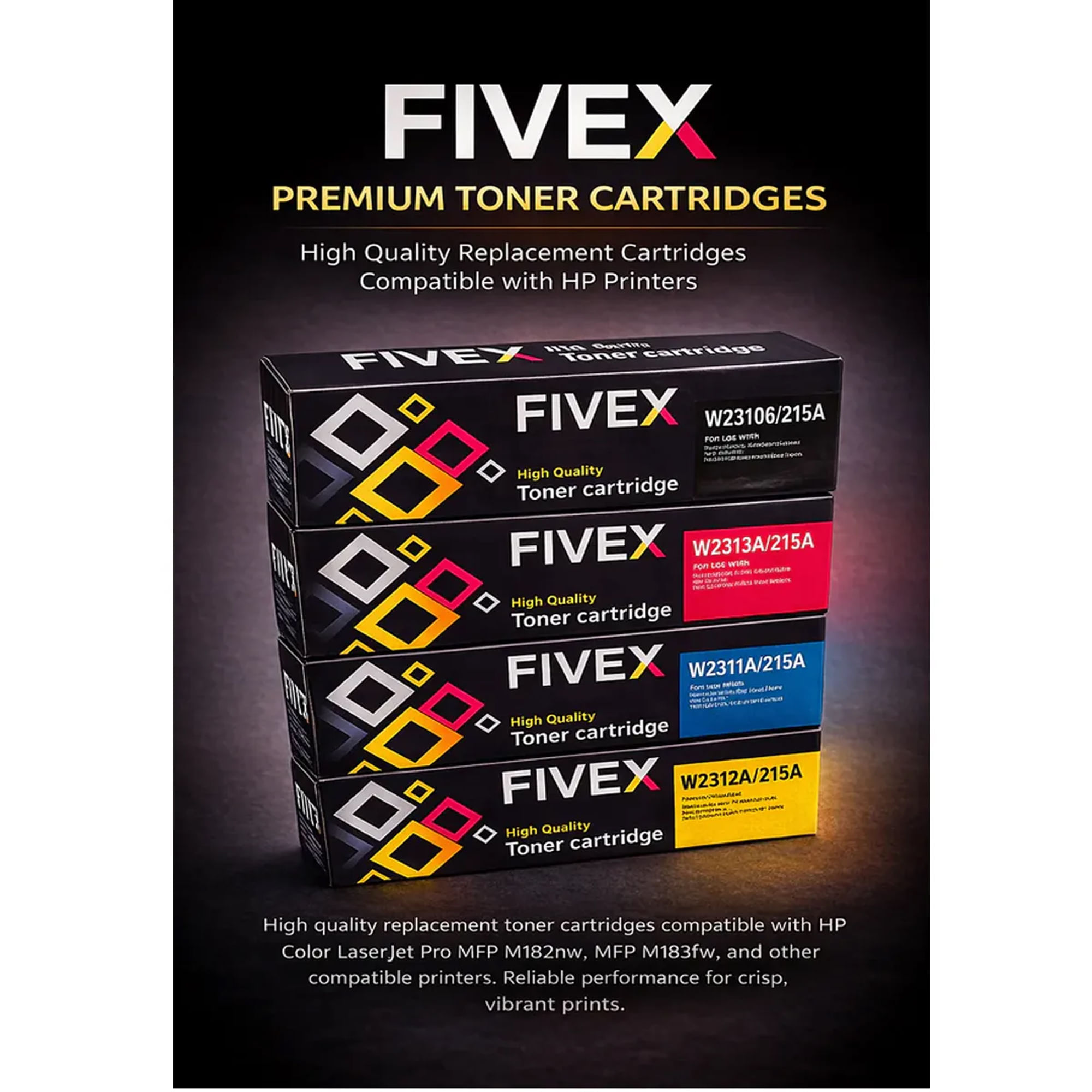Imagen 2 del producto Kit de tóner Fivex 215A CMYK 4 cartuchos para HP M155a, M182nw y M183fw
