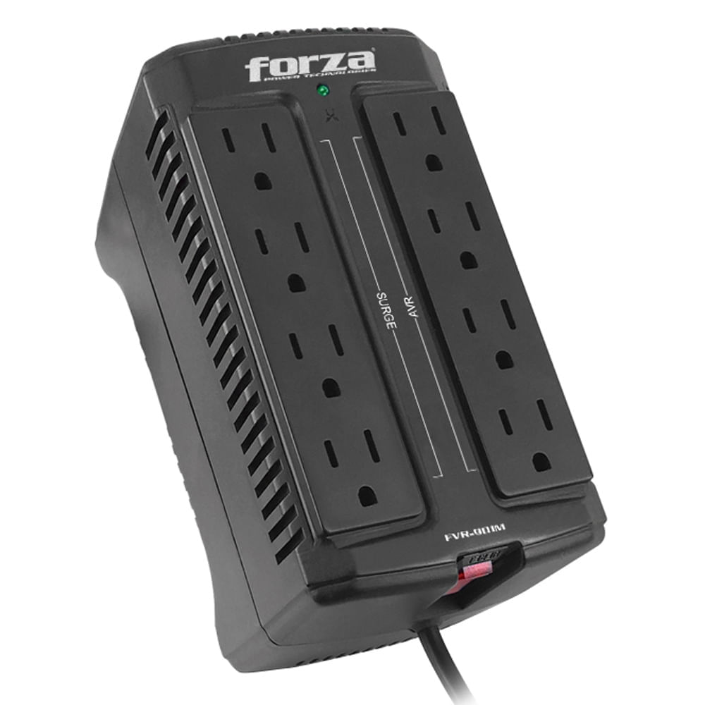 Imagen 2 del producto Estabilizador de voltaje Forza FVR-902 900VA/450W 8 salidas, largo de cable 1 m, negro (reempacado)