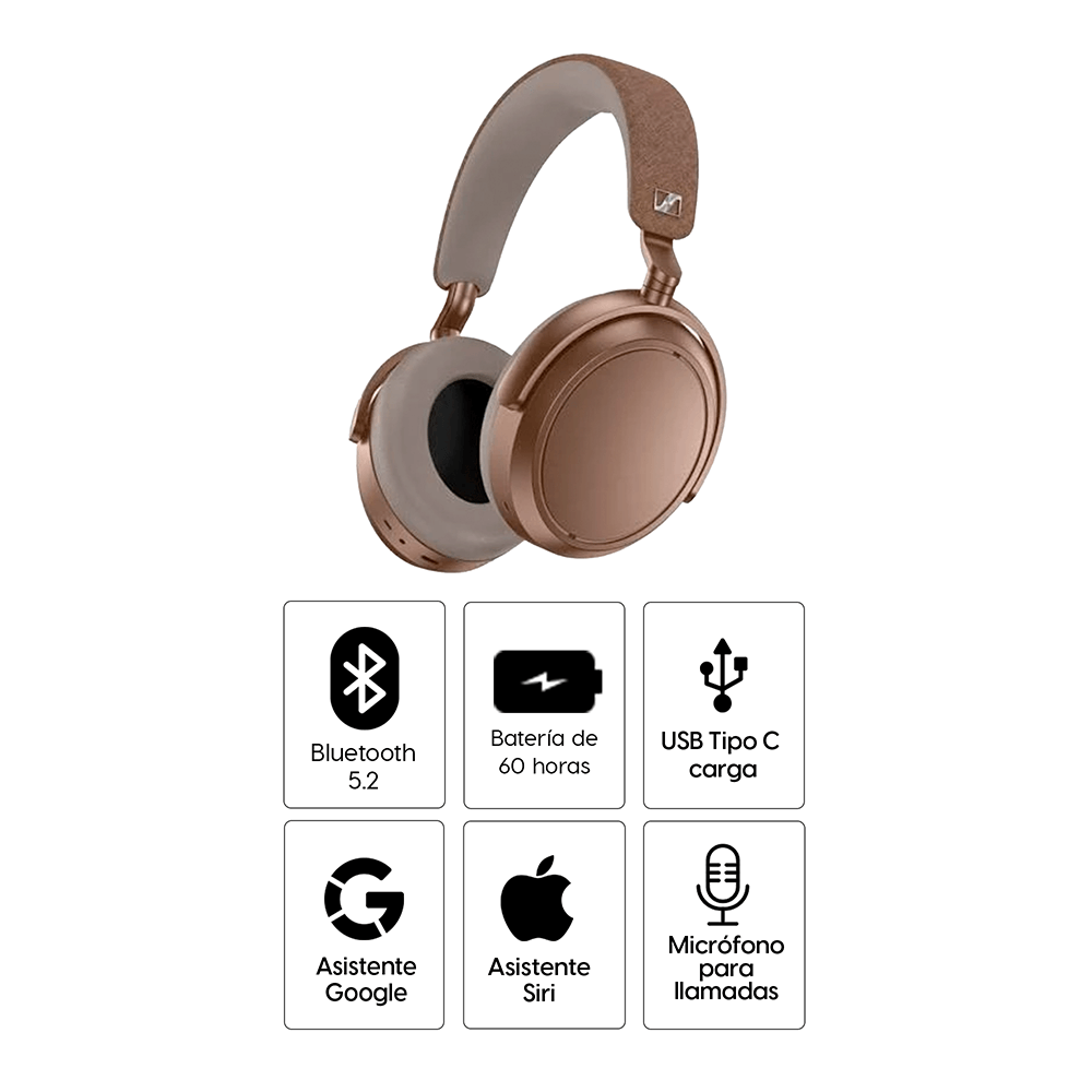 Imagen 2 del producto Audífonos con cancelación de ruido Sennheiser MOMENTUM 4 Wireless, 4 micrófonos, hasta 60 horas, controles táctiles, marrón