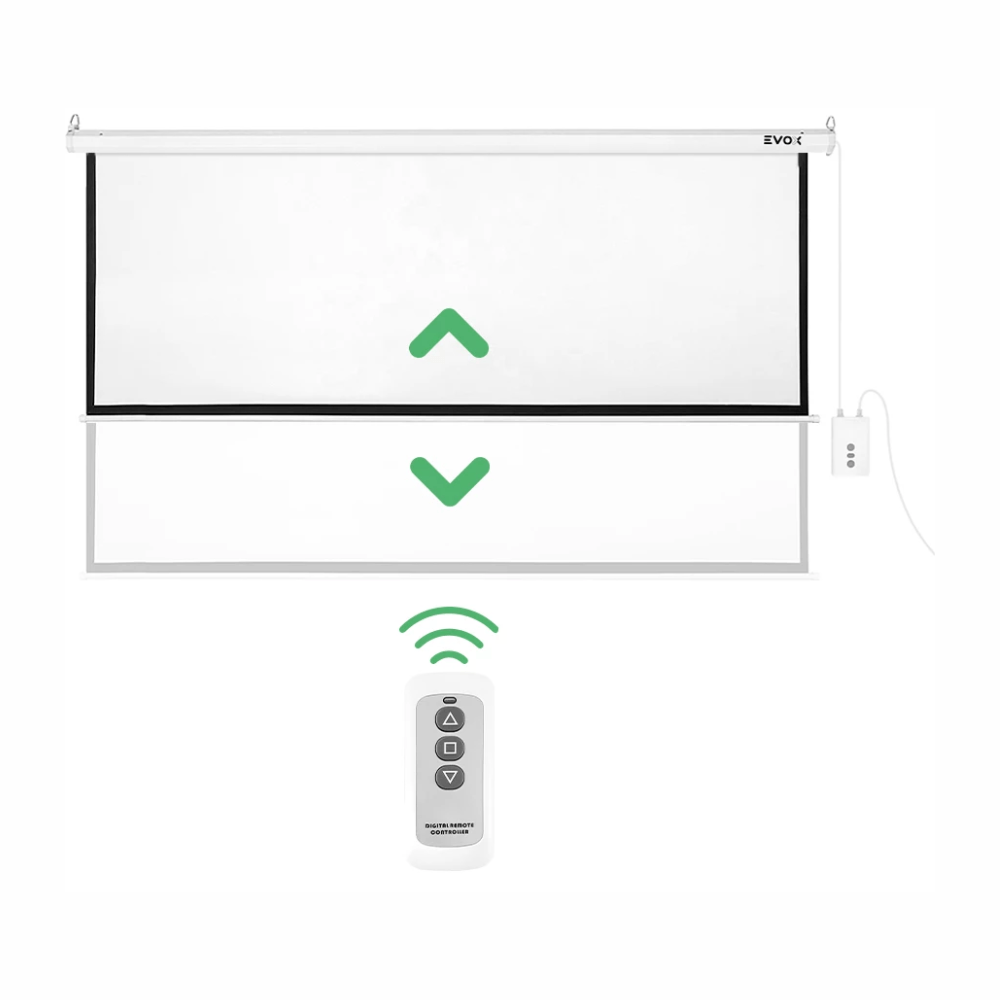 Imagen 2 del producto Ecran eléctrico retráctil Evox, pantalla para proyector, 100"", formato 16:9, vinil blanco mate