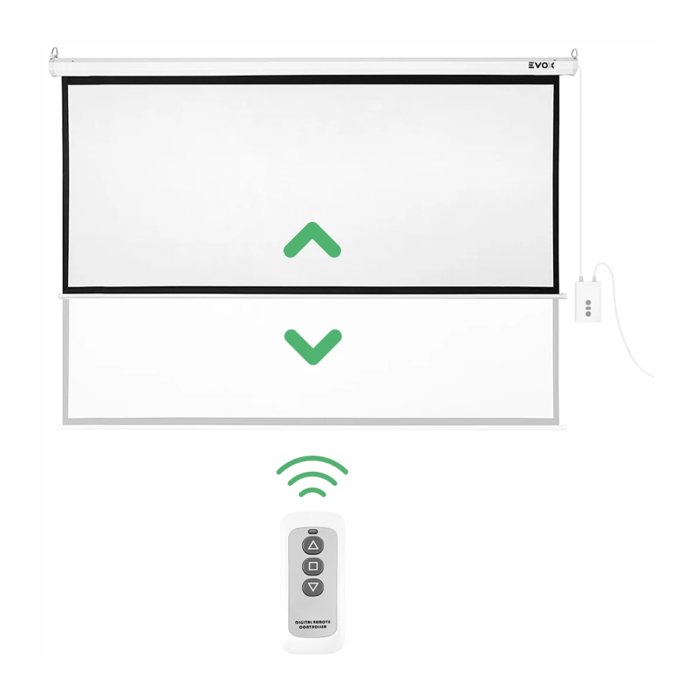 Imagen 2 del producto Ecran eléctrico retráctil Evox, pantalla para proyector, 100"", fibra de vidrio, formato 4:3, blanco mate