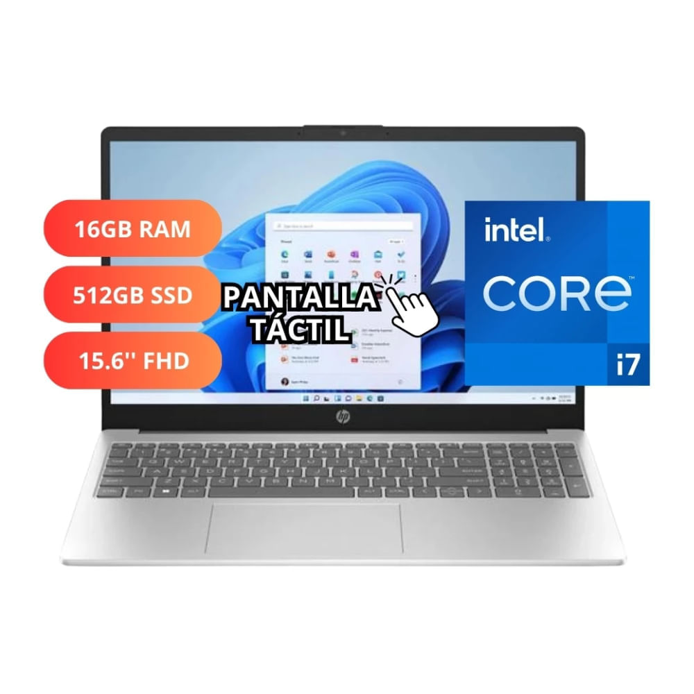 Imagen 2 del producto Laptop HP 15-fd0107dx 15.6"" Touch, Intel Core i7-1255U, 512GB SSD, 16GB RAM, Windows 11, natural silver