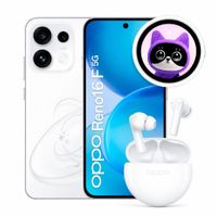Combo: Celular Oppo Reno16 F 5G 256GB, 8GB RAM, cámara 50MP, frontal 50MP, 6.57"", blanco + Enco Buds2 + Oppo Bubble
