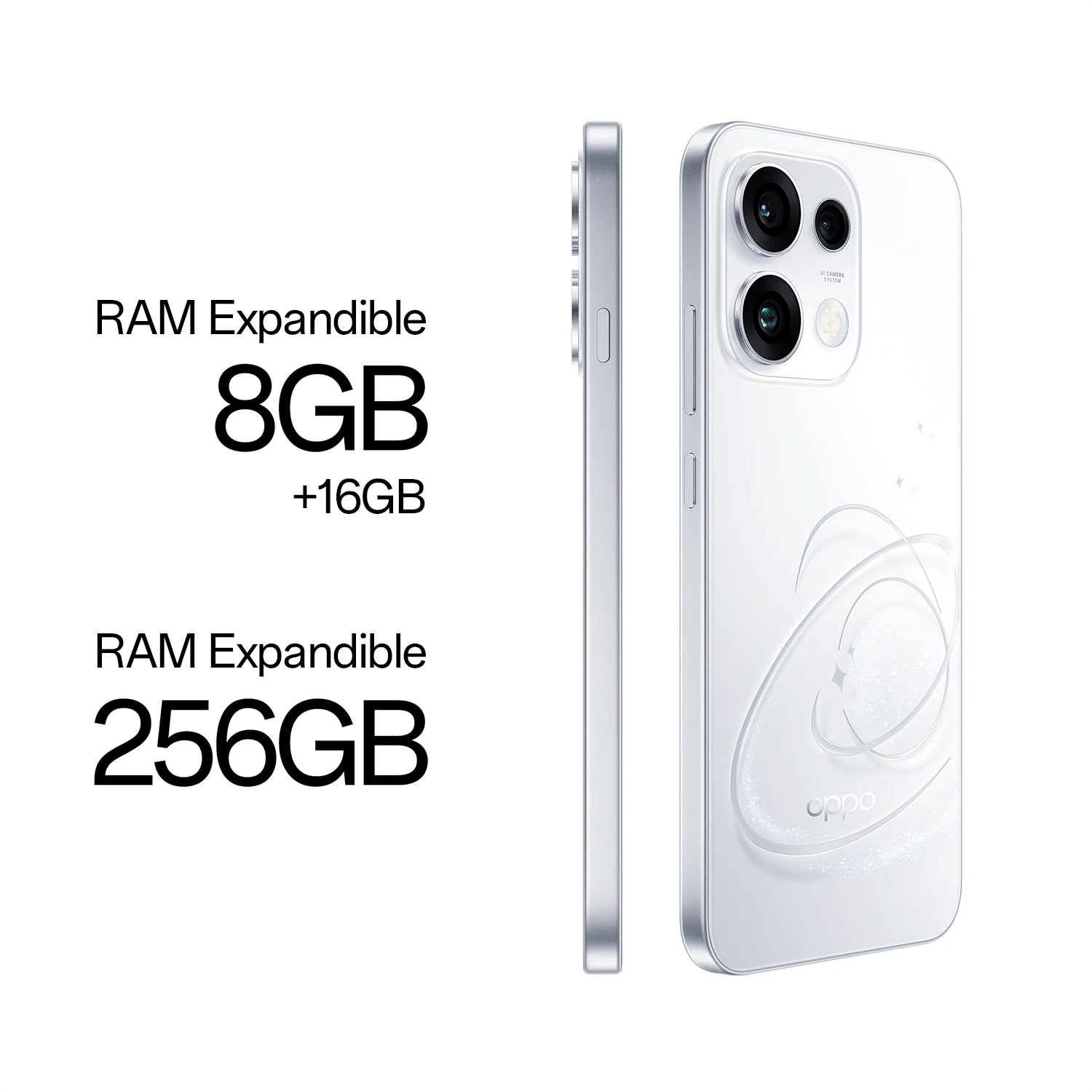 Imagen 2 del producto Combo: Celular Oppo Reno16 F 5G 256GB, 8GB RAM, cámara 50MP, frontal 50MP, 6.57"", blanco + Enco Buds2 + Oppo Bubble