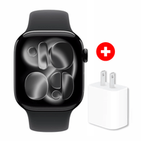 Apple Watch Series 11 46 mm, Retina LTPO3 OLED 1.96"", GPS, IP6X, hasta 24 horas, correa Sport Band Black M/L, Jet Black + cargador 20W