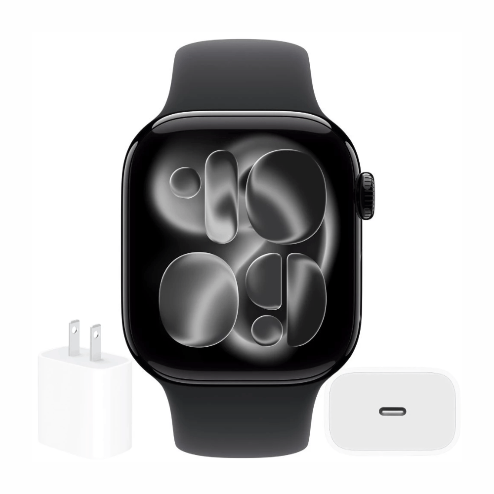Imagen 2 del producto Apple Watch Series 11 46 mm, Retina LTPO3 OLED 1.96"", GPS, IP6X, hasta 24 horas, correa Sport Band Black M/L, Jet Black + cargador 20W
