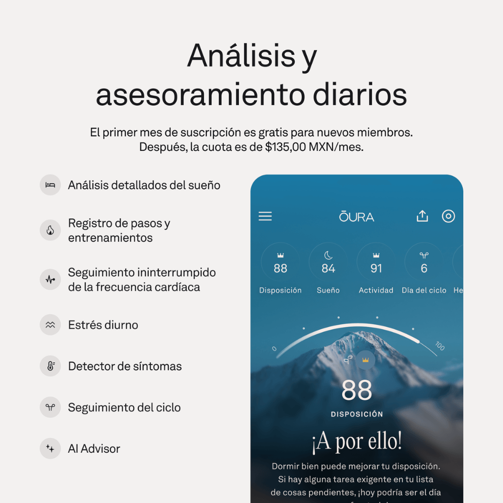 Imagen 2 del producto Anillo inteligente OURA Ring 5, talla 9, monitoreo de salud, Bluetooth, dorado
