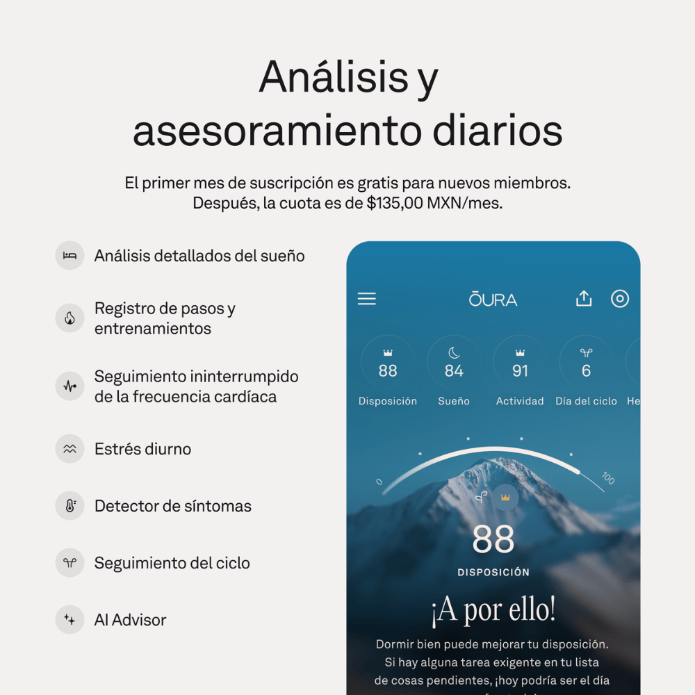 Imagen 2 del producto Anillo inteligente OURA Ring 5, talla 8, monitoreo de salud, Bluetooth, negro mate