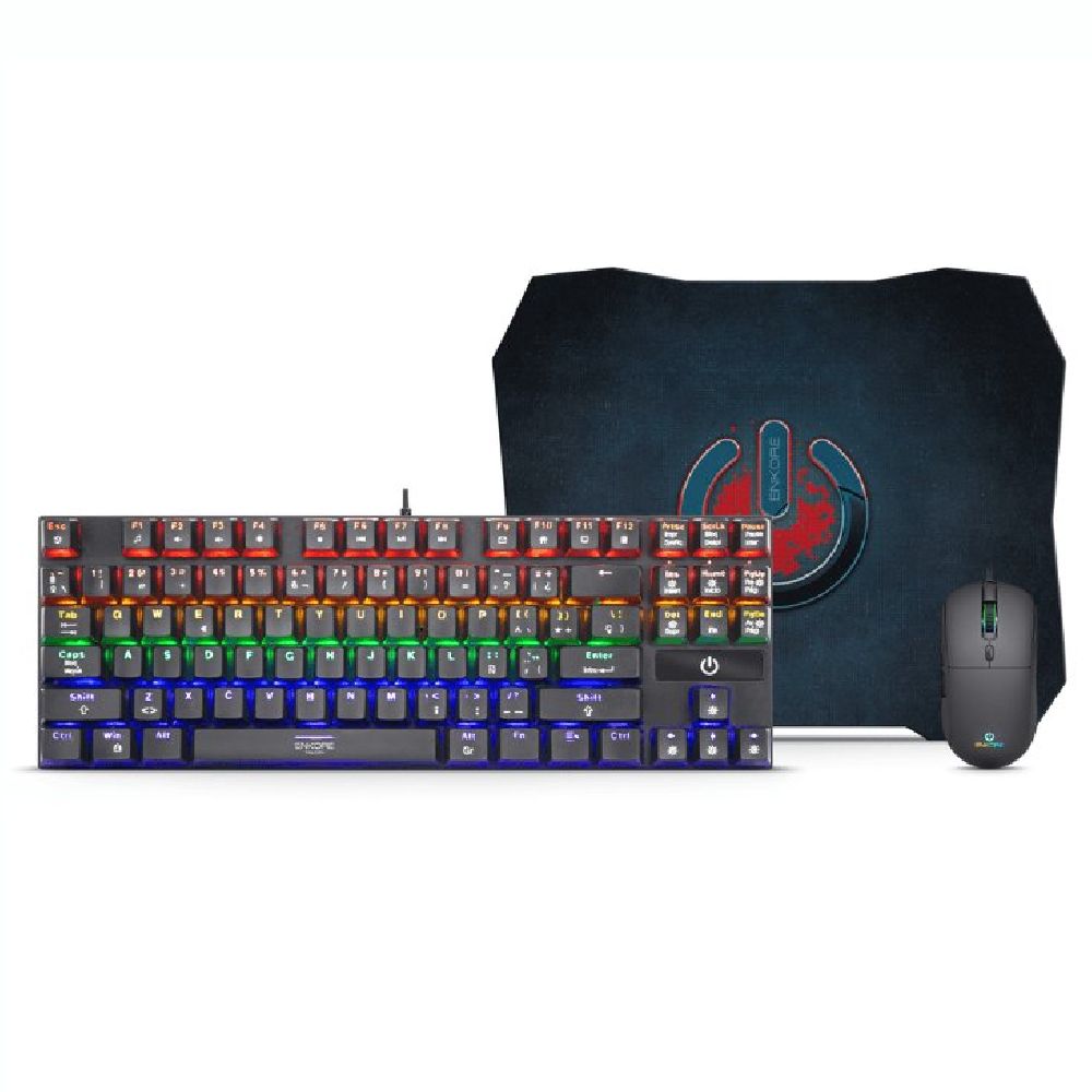 Kit gamer Enkore Falcon ENT G2000, teclado 88 teclas + mouse 7200 DPI + mousepad, USB, negro