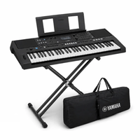 Teclado Yamaha PSR-E483 Pack Cristiano Avanzado, pantalla LCD, 61 teclas sensibles al tacto, 860 tonos, incluye soporte y funda, negro
