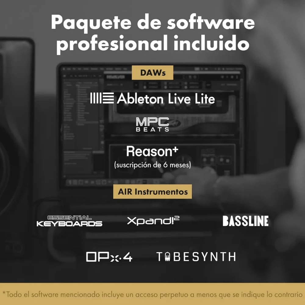 Imagen 2 del producto Interfaz de audio M-Audio M-Track Duo HD Pack, USB Tipo-C, 2 canales, 24 bits, 192 kHz, preamps Crystal + micrófono M100 + audífonos HDH41