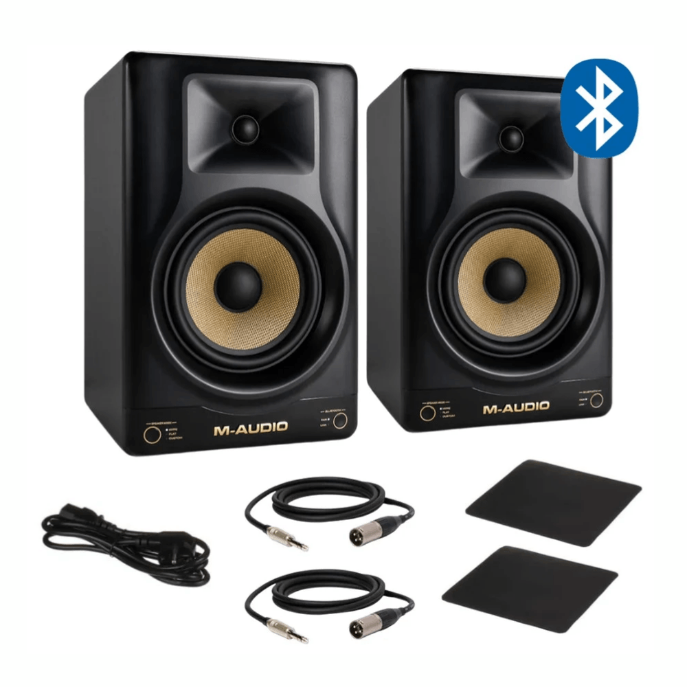 Imagen 2 del producto Monitores de estudio M-Audio Forty Sixty Pack, biamplificados 100 W, DSP modos FLAT/HYPE, Bluetooth 5.3, 108 dB, negro
