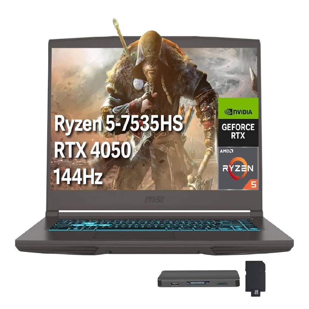 Laptop MSI Thin A15 15.6", Ryzen 5 7535HS, 512GB SSD, 8GB RAM, RTX 4050 6GB, 144Hz, negro