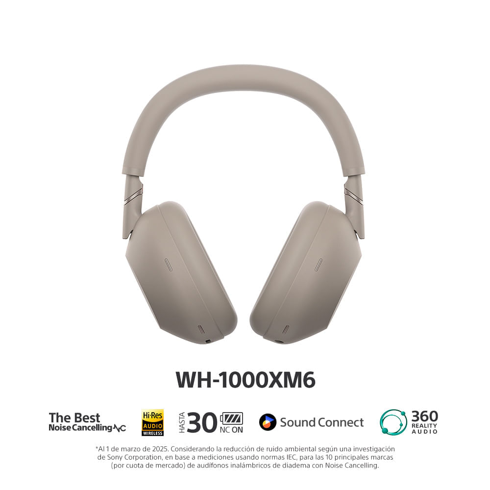 Imagen 2 del producto Audífonos con cancelación de ruido Sony WH-1000XM6-T, micrófono incorporado, máx. 30 horas, control de música y llamadas, arena