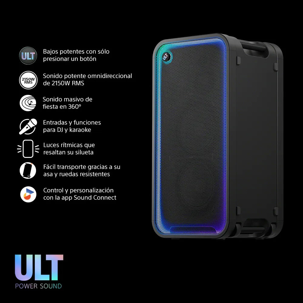 Imagen 2 del producto Parlante para fiestas Sony ULT Tower Max, Bluetooth 5.3, luces, karaoke, negro