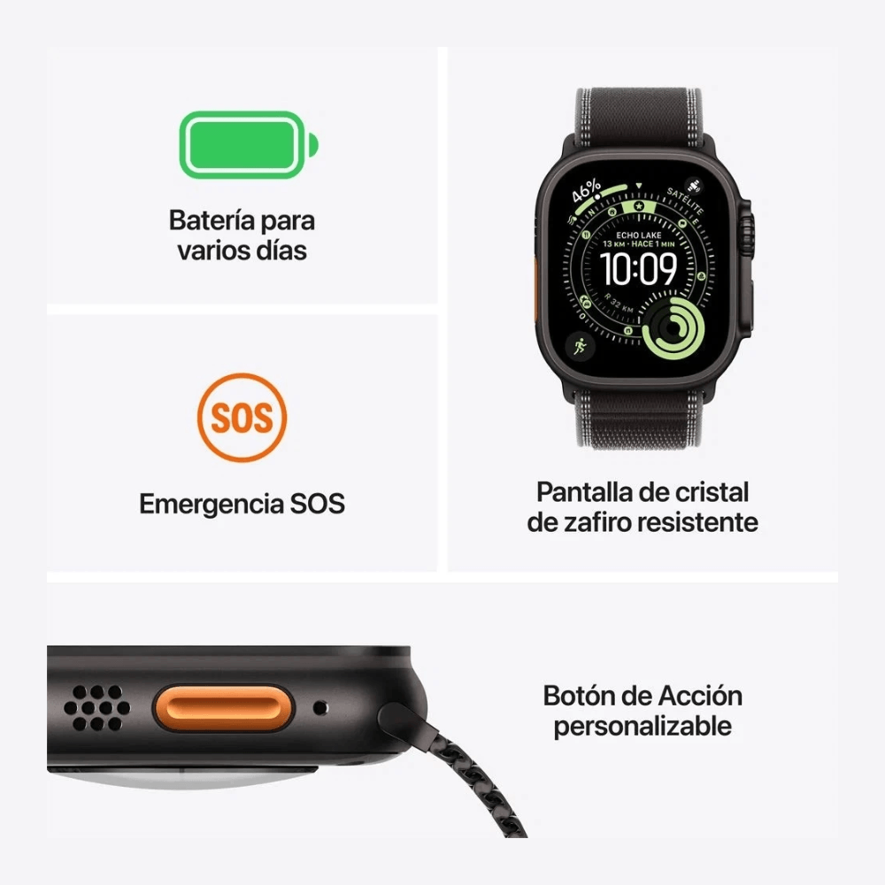 Imagen 2 del producto Apple Watch Ultra 3 49mm GPS + Cellular, Retina LTPO3 OLED 1.98"", watchOS 26, 64GB, correa black Ocean M, black titanium
