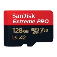 Memoria Micro SD SanDisk Extreme Pro, 128GB, clase 10, velocidad de lectura 200 MB/s, escritura 90 MB/s, incluye adaptador