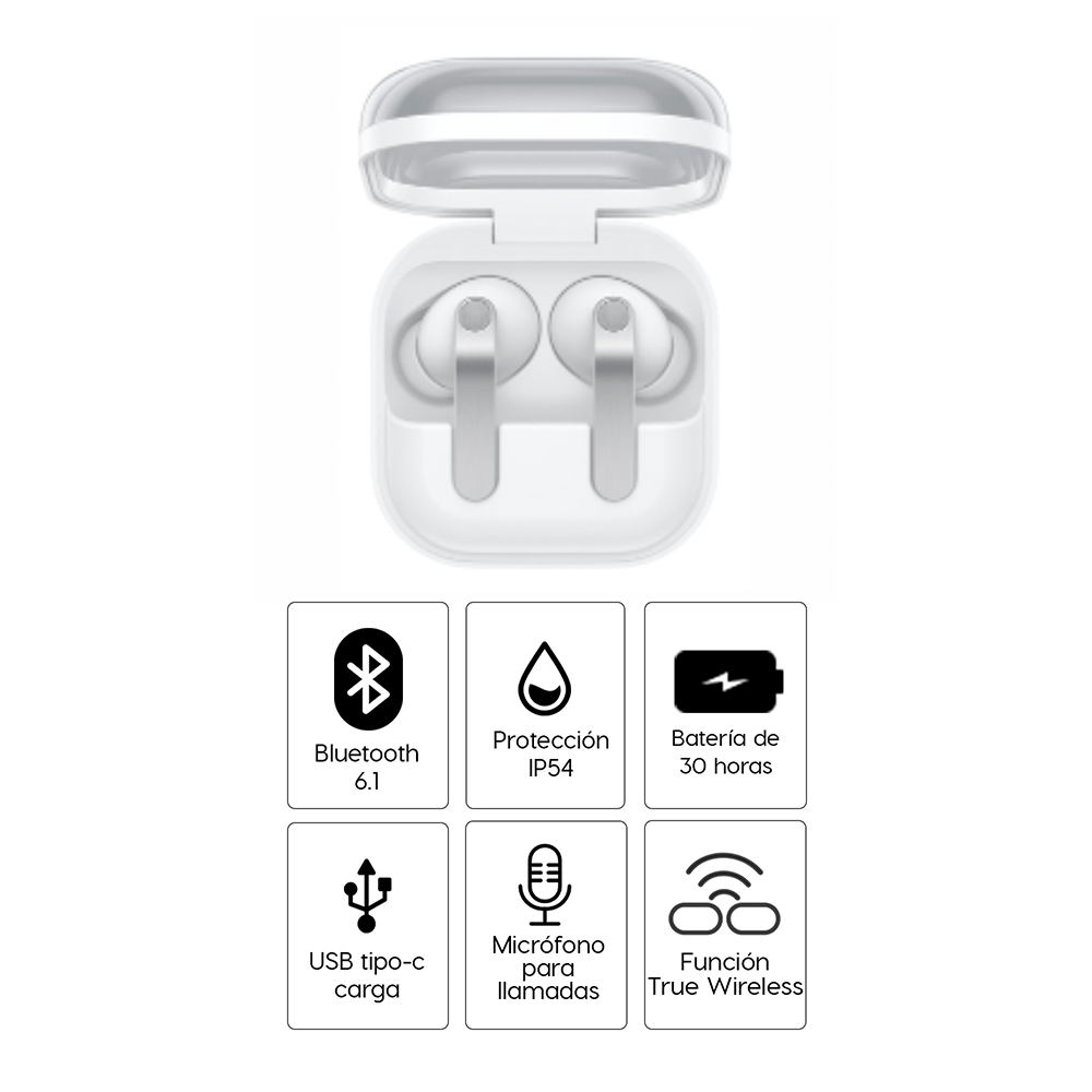 Imagen 2 del producto Audífonos true wireless Samsung Galaxy Buds4 Pro, cancelación de ruido ANC, IP57, hasta 30 horas, blanco