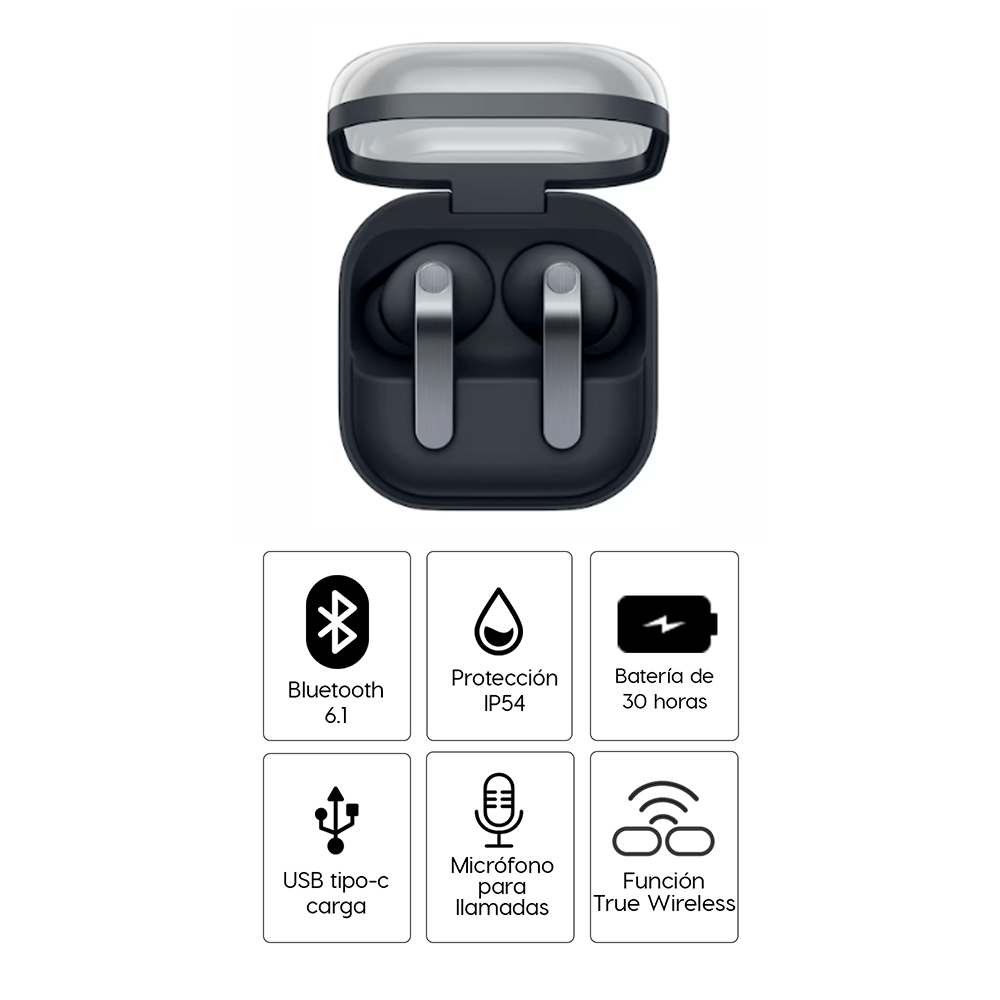 Imagen 2 del producto Audífonos true wireless Samsung Galaxy Buds4 Pro, cancelación de ruido ANC, IP57, hasta 30 horas, negro