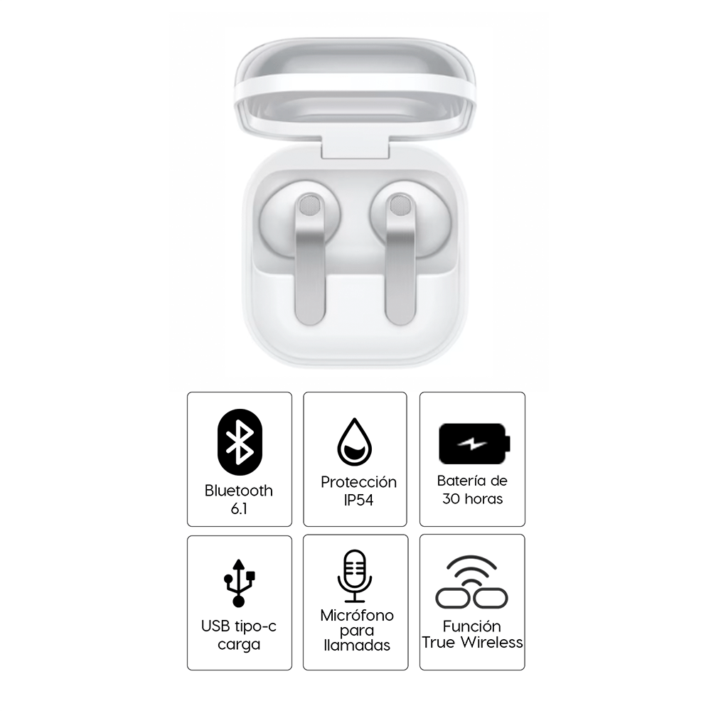 Imagen 2 del producto Audífonos true wireless Samsung Galaxy Buds4, cancelación de ruido ANC, IP54, hasta 30 horas, blanco