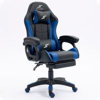 Silla gamer Sillium, carga máxima 100kg, con reposapiés y almohadillas, estructura de PVC, reclinable, azul