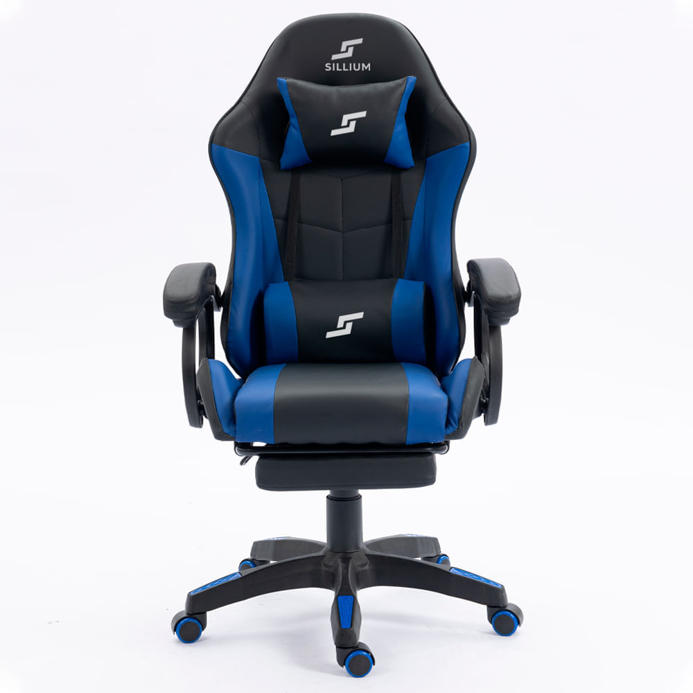 Imagen 2 del producto Silla gamer Sillium, carga máxima 100kg, con reposapiés y almohadillas, estructura de PVC, reclinable, azul