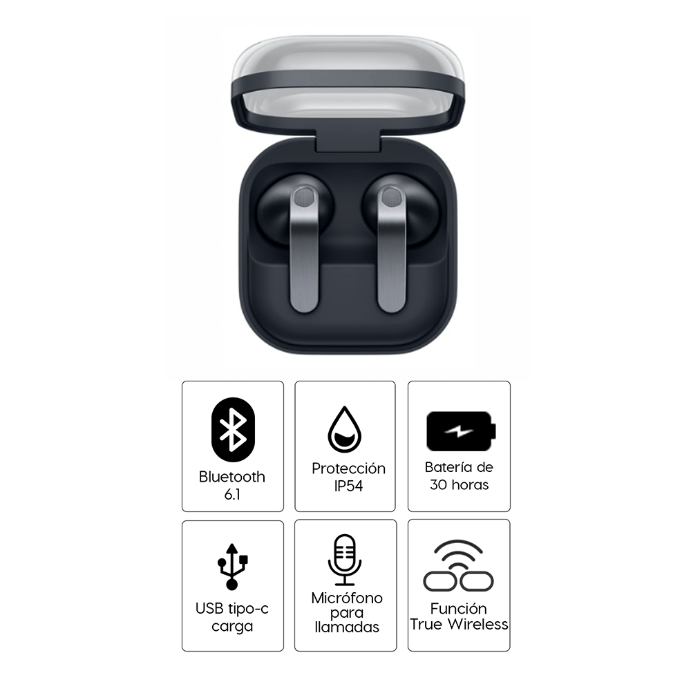 Imagen 2 del producto Audífonos true wireless Samsung Galaxy Buds4, cancelación de ruido ANC, IP54, hasta 30 horas, negro