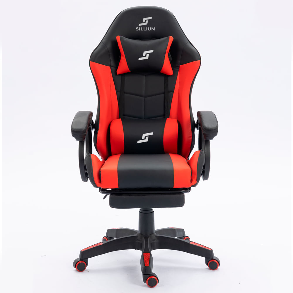 Imagen 2 del producto Silla gamer Sillium Gamer, carga máxima 100kg, con reposapiés y almohadillas, estructura de PVC, reclinable, rojo