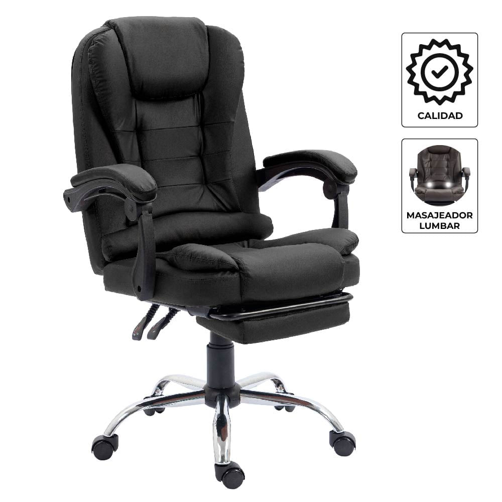 Imagen 2 del producto Silla de oficina gerencial Sillium, carga máxima 100kg, masajeador lumbar, reposapiés, reclinable, negra