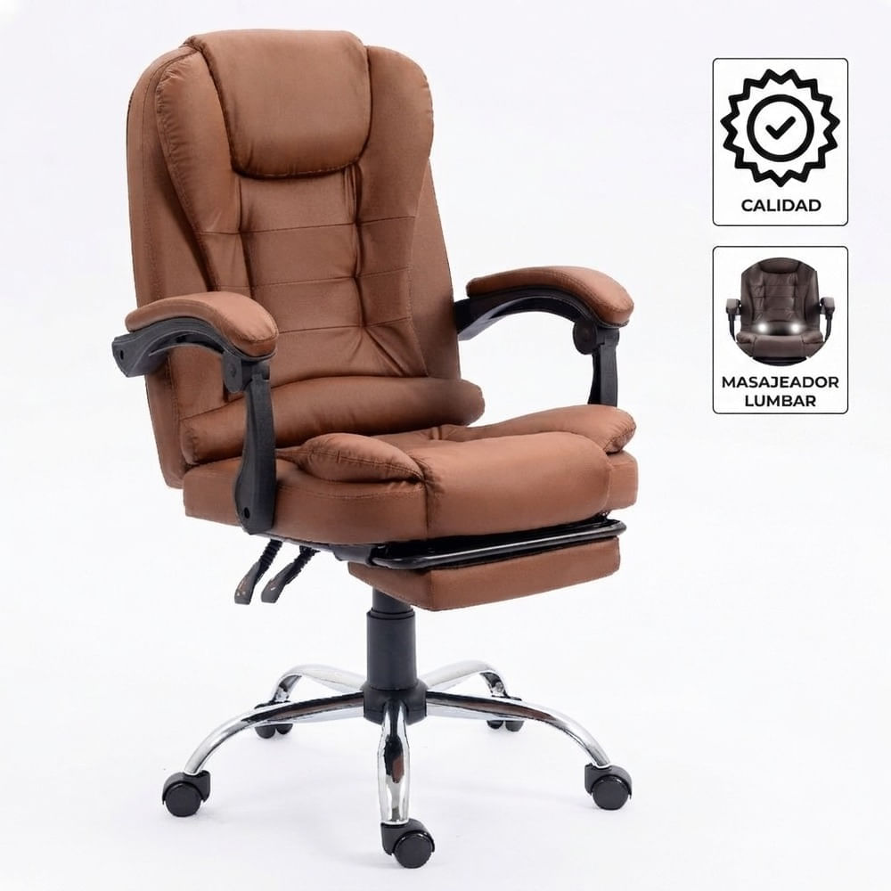 Imagen 2 del producto Silla de oficina gerencial Sillium, carga 100 kg, masajeador lumbar, reposapiés, reclinable, marrón claro