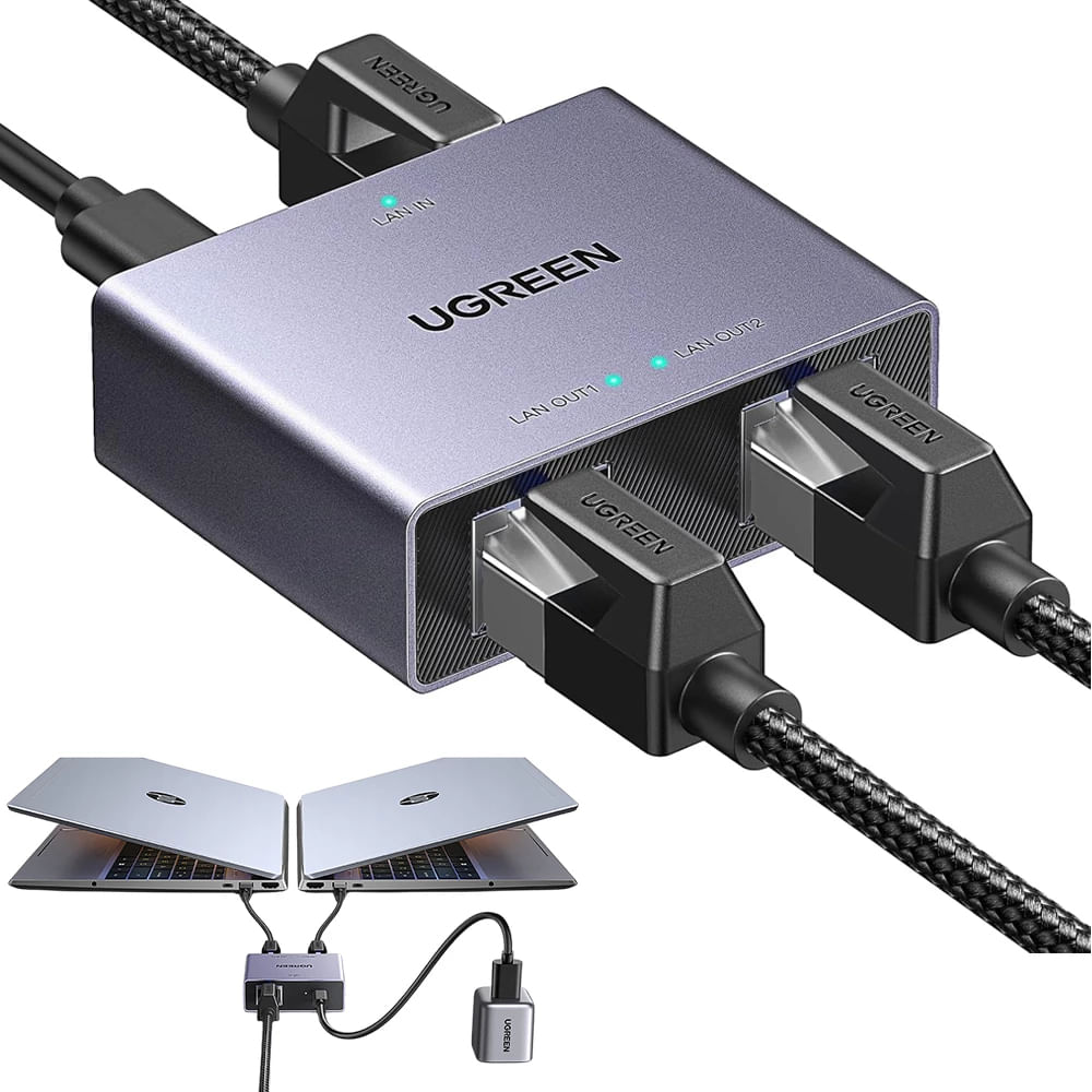 Imagen 2 del producto Splitter Ethernet Ugreen 45311/NW30, compatible con RJ45, hasta 1000Mbps, para PC, PS5, Xbox y TV