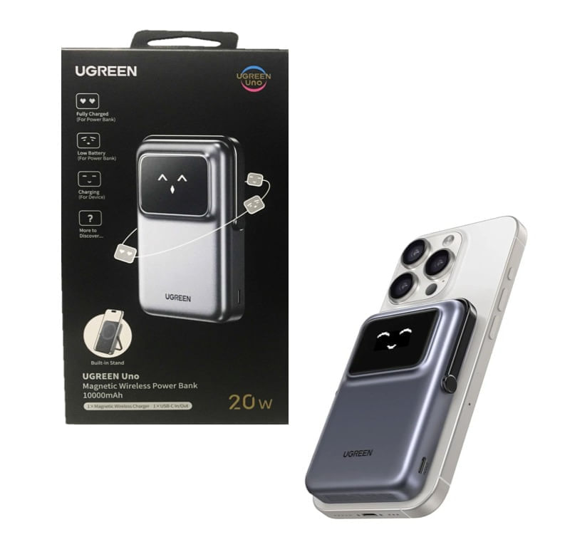 Imagen 2 del producto Batería externa magnética Ugreen Robot PB572 10000 mAh, compatible con MagSafe, carga rápida 20 W, gris