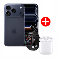 iPhone 17 Pro Max 5G eSIM, 256 GB, 12 GB RAM, cámara principal 48 MP y frontal 18 MP, pantalla OLED 6.9"", azul + smartwatch y audífonos Techfit