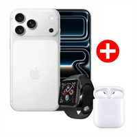 iPhone 17 Pro Max 5G eSIM, 256 GB, 12 GB RAM, cámara principal 48 MP y frontal 18 MP, pantalla OLED 6.9"", plateado + smartwatch y audífonos Techfit