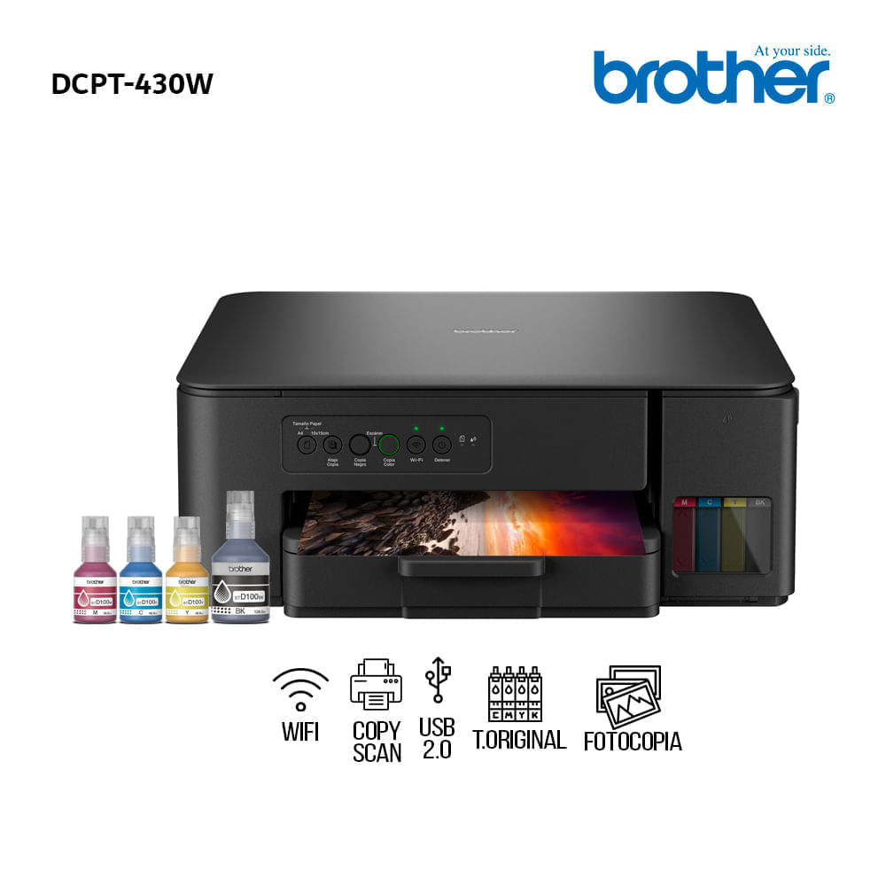 Imagen 2 del producto Impresora multifuncional Brother DCP-T430W de inyección de tinta inalámbrica con Wi-Fi y tanques recargables