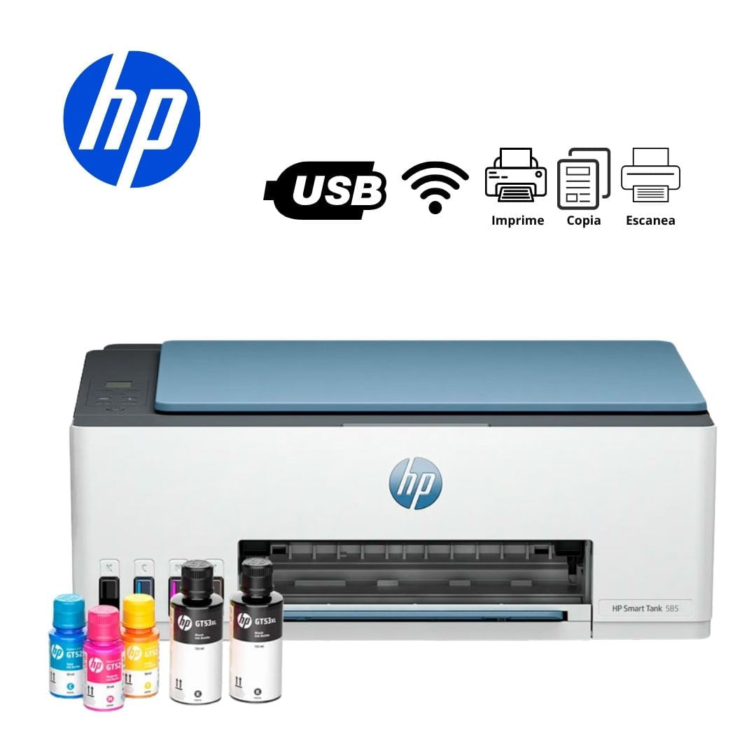 Imagen 2 del producto Impresora multifuncional HP Smart Tank 585 de inyección a color, conexión inalámbrica, Wi-Fi y botellas de tinta recargables