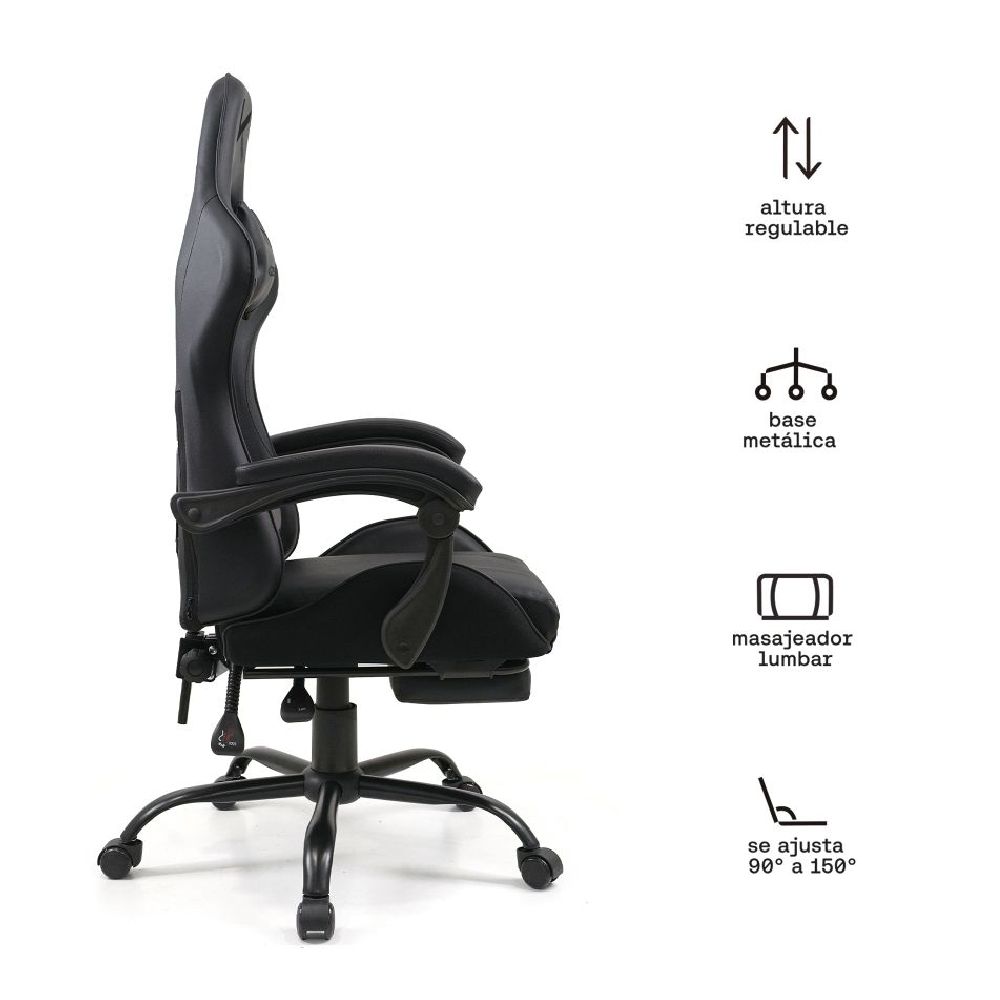Imagen 2 del producto Silla gamer Kuzler RIK-101AB Pro, 150 kg, reposapiés, almohadillas, estructura metálica, reclinable, negra