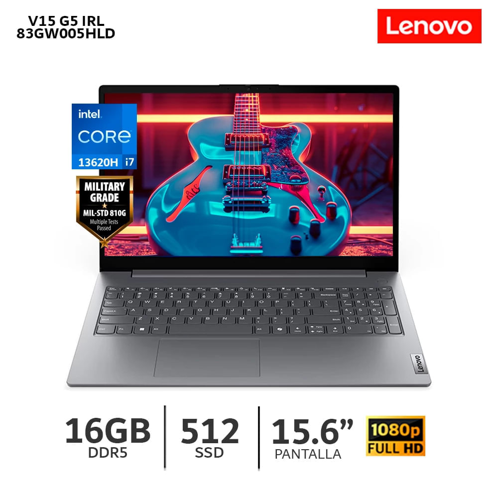 Imagen 2 del producto Laptop Lenovo V15 G5 IRL Ci7-13620H - FHD-83GW005HLD 15.6"", 512GB SSD, 16GB RAM, FreeDos - sin Sistema Operativo, gris