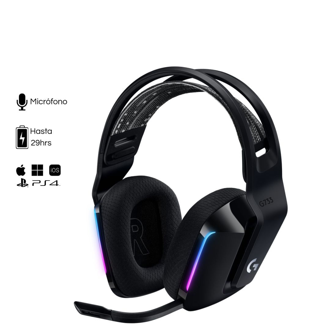 Imagen 2 del producto Audífonos gamer Logitech G733 con micrófono, conexión USB, compatible con PC, macOS, PS4, PS5 y Nintendo Switch, RGB, negro