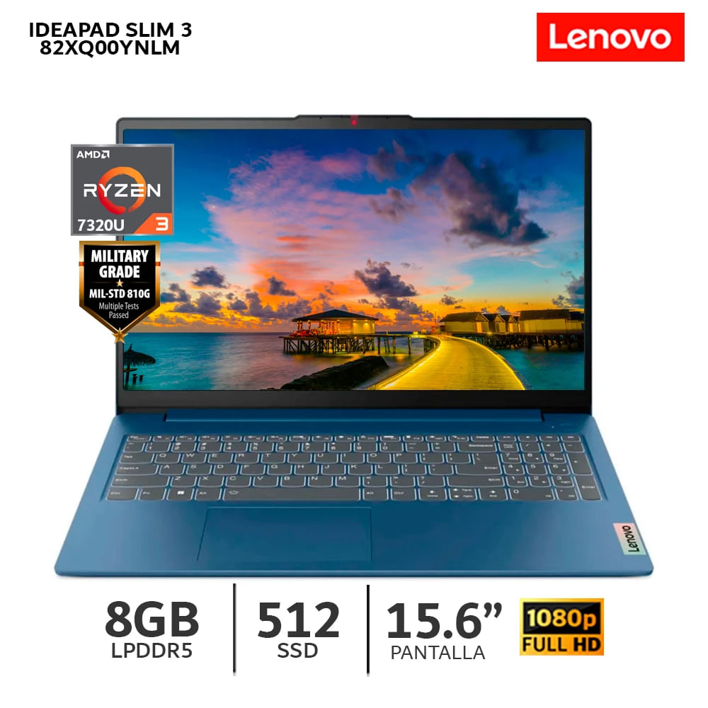 Imagen 2 del producto Laptop Lenovo IdeaPad Slim 3 15AMN8 15.6"", AMD Ryzen 3 7320U, 512GB SSD, 8GB RAM, FreeDos - sin Sistema Operativo, azul (FHD-82XQ00YNLM)