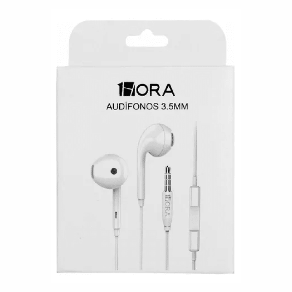 Imagen 2 del producto Audífonos alámbricos in ear 1 HORA AUT117, conector 3.5 mm, micrófono, cable antienredos 1.2 m, blanco