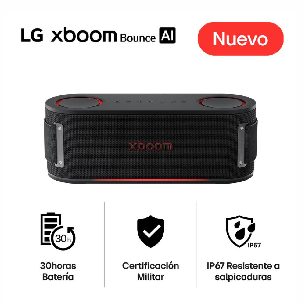 Imagen 2 del producto Parlante portátil bluetooth LG Xboom Bounce, 35 W, resistente al agua, IP67, hasta 30 horas, negro