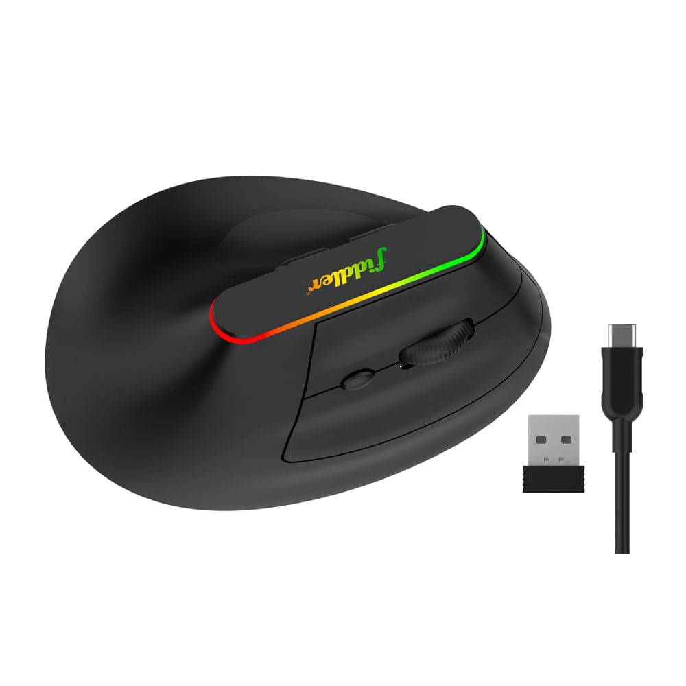 Imagen 2 del producto Mouse ergonómico inalámbrico Fiddler FD-MOX2BT, receptor USB, bluetooth, dpi máx. 1600, 6 botones, negro