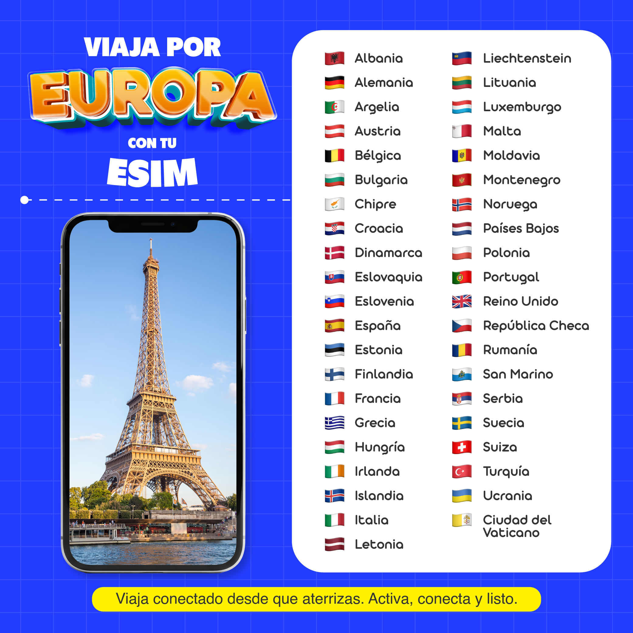 Imagen 2 del producto eSIM MIFI Europa para 41 países con 50 GB, vigencia de 30 días o hasta agotar datos