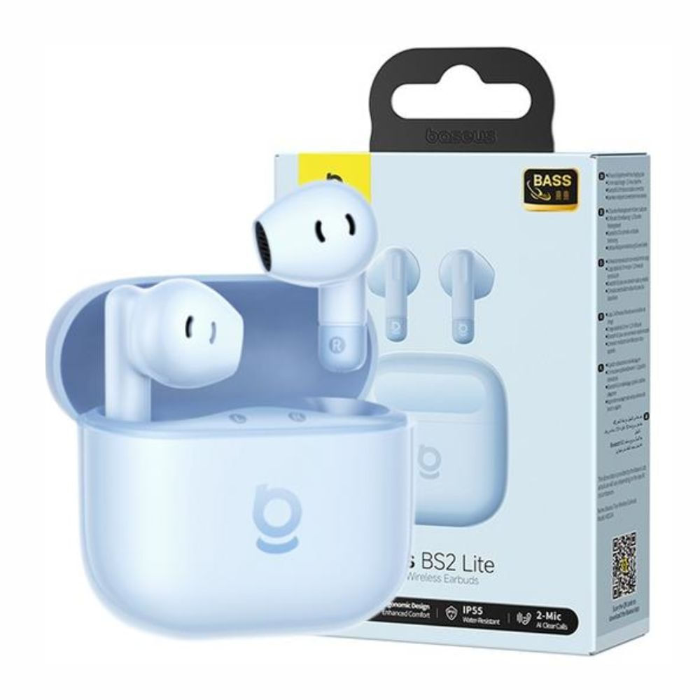 Imagen 2 del producto Audífonos true wireless semi-in-ear Baseus Bass BS2 Lite, Bluetooth 6.0, ENC para llamadas, IP55, hasta 40 horas con estuche, celeste